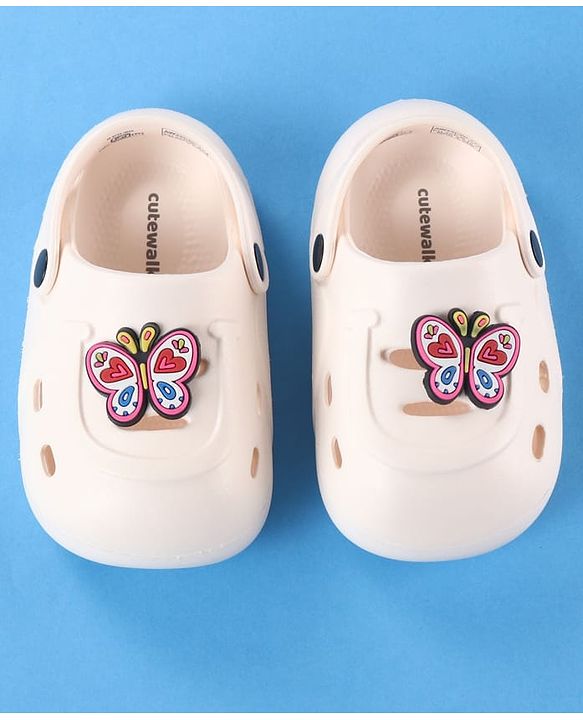 Cute Walk by Babyhug Back Strap Clogs with Butterfly Applique - Off White