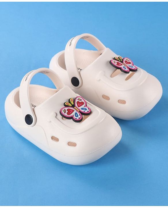 Cute Walk by Babyhug Back Strap Clogs with Butterfly Applique - Off White