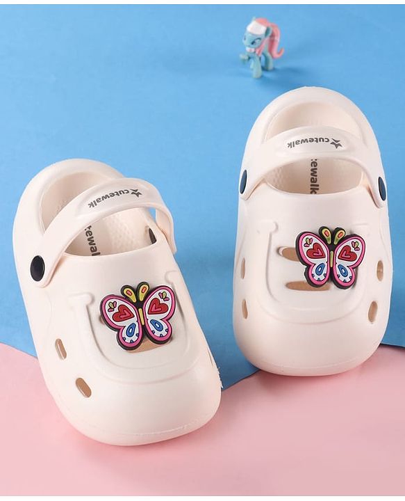 Cute Walk by Babyhug Back Strap Clogs with Butterfly Applique - Off White