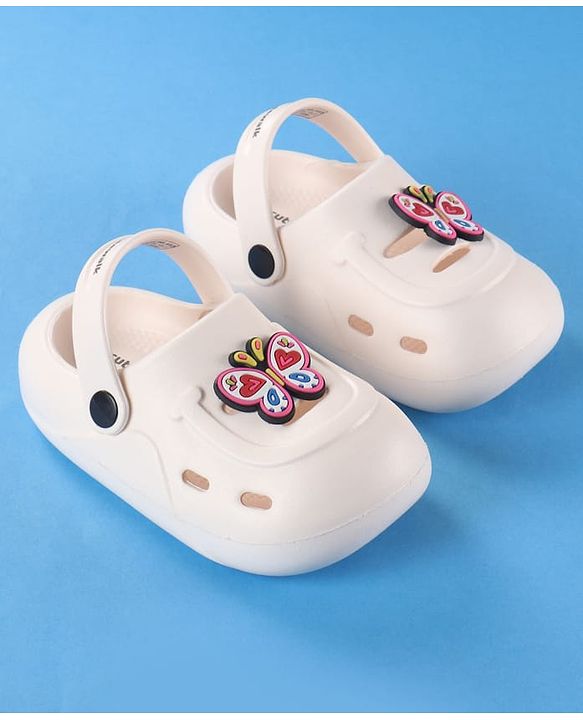 Cute Walk by Babyhug Back Strap Clogs with Butterfly Applique - Off White