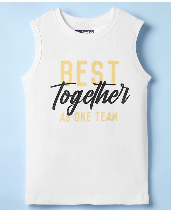 Pine Kids 100% Cotton Half Sleeves Checks Shirt With Text Printed Tank T-Shirt - Yellow & White