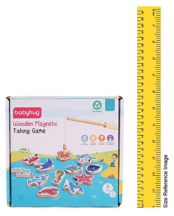 Babyhug Wooden Magnetic Fishing Game Toy - Multicolour | 18 Sea Animals  & 1 Road | Educational And Interactive Activity Toy | BIS Certified