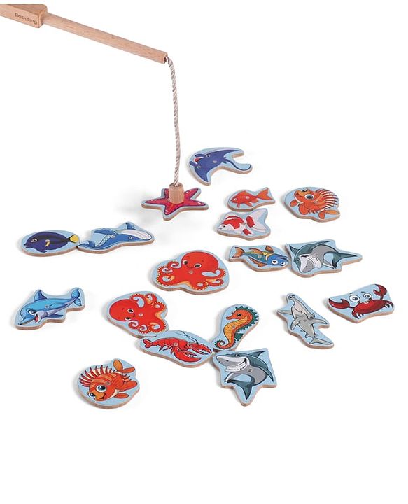 Babyhug Wooden Magnetic Fishing Game Toy - Multicolour | 18 Sea Animals  & 1 Road | Educational And Interactive Activity Toy | BIS Certified