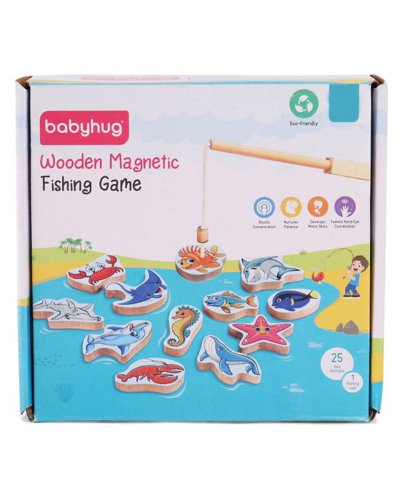 Babyhug Wooden Magnetic Fishing Game Toy - Multicolour | 18 Sea Animals  & 1 Road | Educational And Interactive Activity Toy | BIS Certified