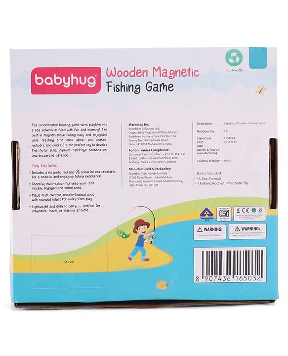Babyhug Wooden Magnetic Fishing Game Toy - Multicolour | 18 Sea Animals  & 1 Road | Educational And Interactive Activity Toy | BIS Certified
