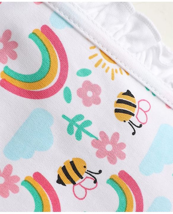 Babyhug 100% Cotton Bonnet Bonnet Caps Floral & Butterfly Print Pack of 2 White & Yellow - Diameter 15 cm