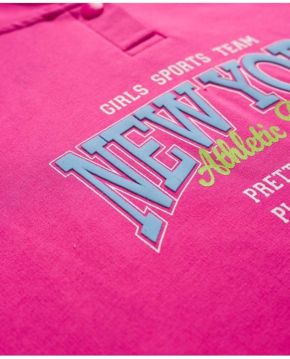 Pine Kids Cotton Knit Full Sleeves Hooded Sweatshirt With New York Print - Dark Pink & White