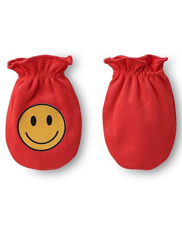 Babyhug 100% Cotton Knit Mittens with Animal Print & Stripes Pack of 3 - Red Aqua Blue & White