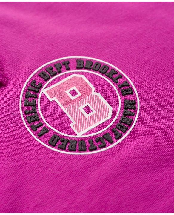 Pine Kids Cotton Knit Full Sleeves Sweatshirt With Brooklyn Print - Fuchsia