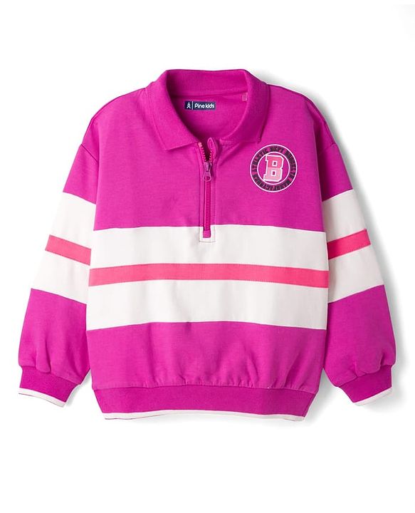 Pine Kids Cotton Knit Full Sleeves Sweatshirt With Brooklyn Print - Fuchsia