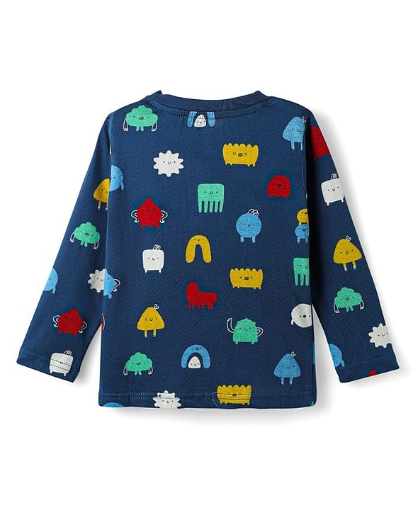Babyhug Cotton Knit Full Sleeves Printed Co-Ord Night Suit - Navy Blue