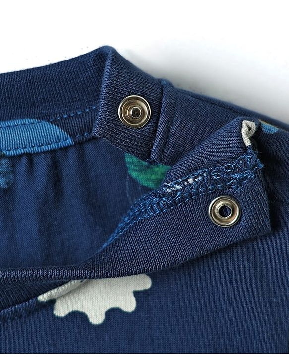Babyhug Cotton Knit Full Sleeves Printed Co-Ord Night Suit - Navy Blue