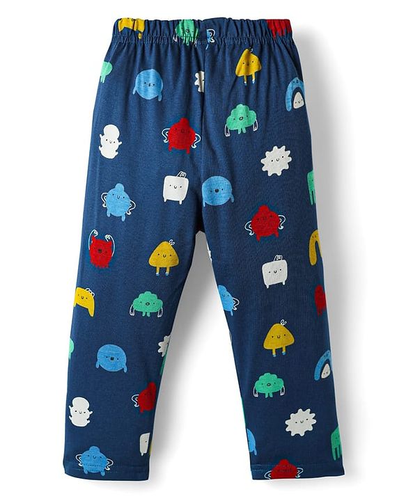 Babyhug Cotton Knit Full Sleeves Printed Co-Ord Night Suit - Navy Blue