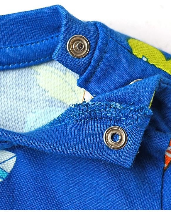Babyhug Cotton Knit Full Sleeves Co-Ord Night Suit With Tropical Theme Print - Blue