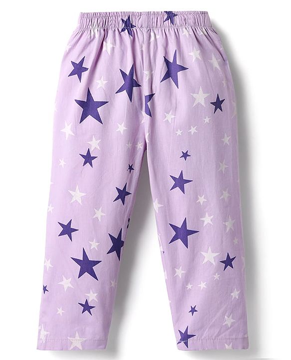 Babyhug Cotton Woven Half Sleeves Front Open Co-Ords Night Suit With Star Print - Lavender