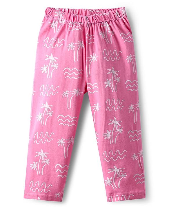 Babyhug Cotton Knit Frill Sleeves Co-ords Front Open Night Suit With Floral Print - Pink