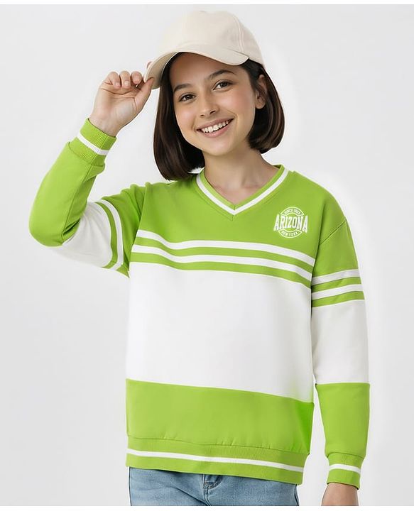 Pine Kids Cotton Knit Full Sleeves Sweatshirt With Arizona Print - Light Green & White