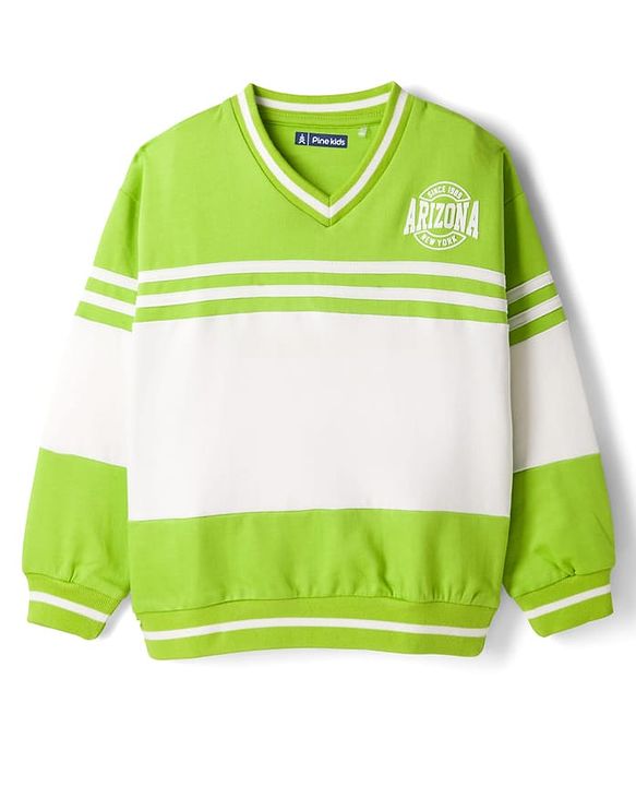 Pine Kids Cotton Knit Full Sleeves Sweatshirt With Arizona Print - Light Green & White
