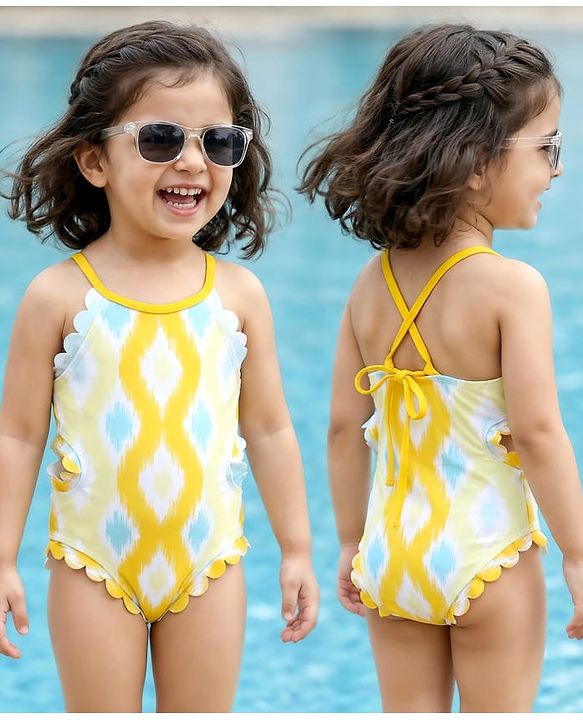 Babyhug Sleeveless Printed V Cut Swimsuit - Yellow