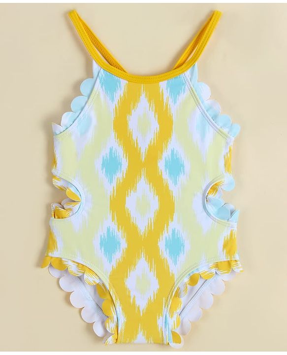 Babyhug Sleeveless Printed V Cut Swimsuit - Yellow