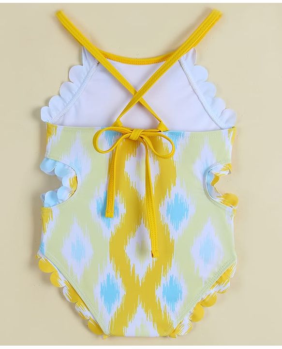 Babyhug Sleeveless Printed V Cut Swimsuit - Yellow