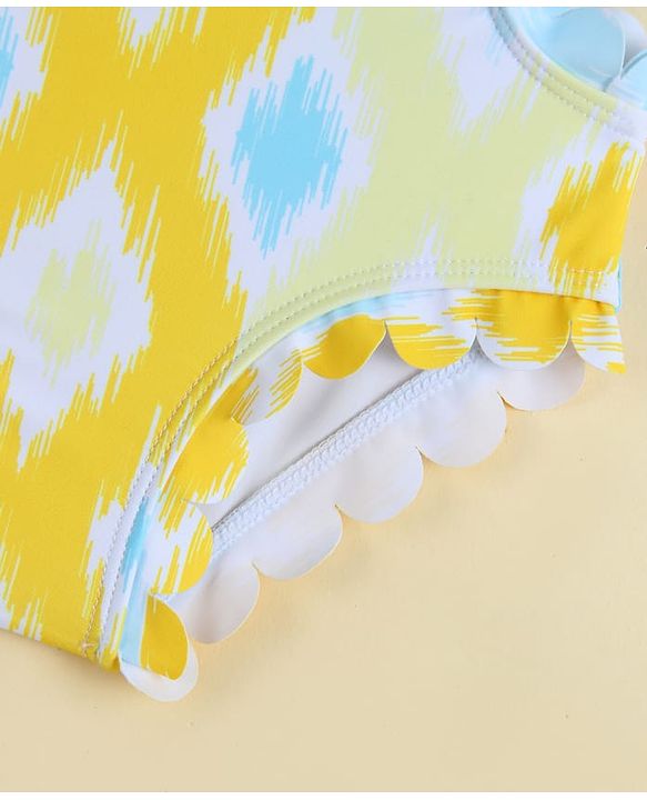Babyhug Sleeveless Printed V Cut Swimsuit - Yellow