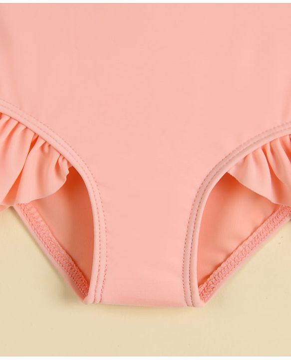 Babyhug Half Sleeves Printed V Cut Swimsuit - Pink