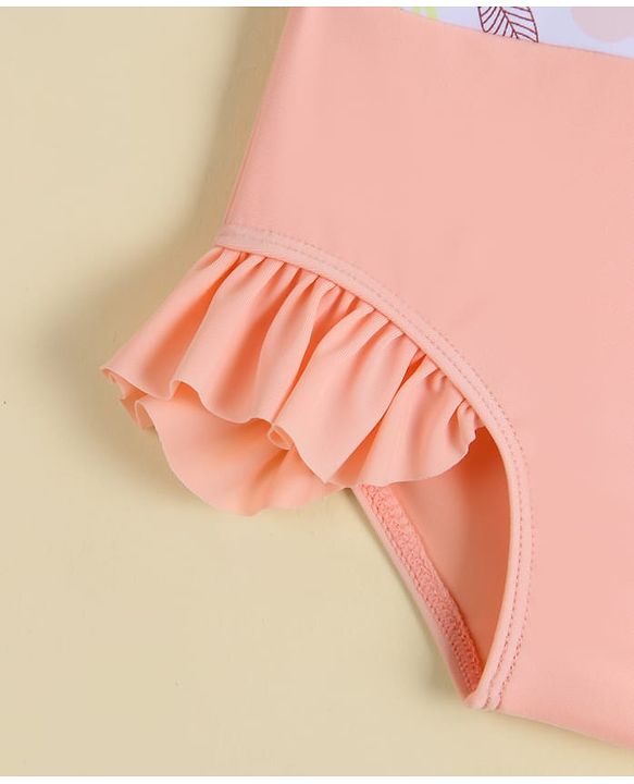 Babyhug Half Sleeves Printed V Cut Swimsuit - Pink