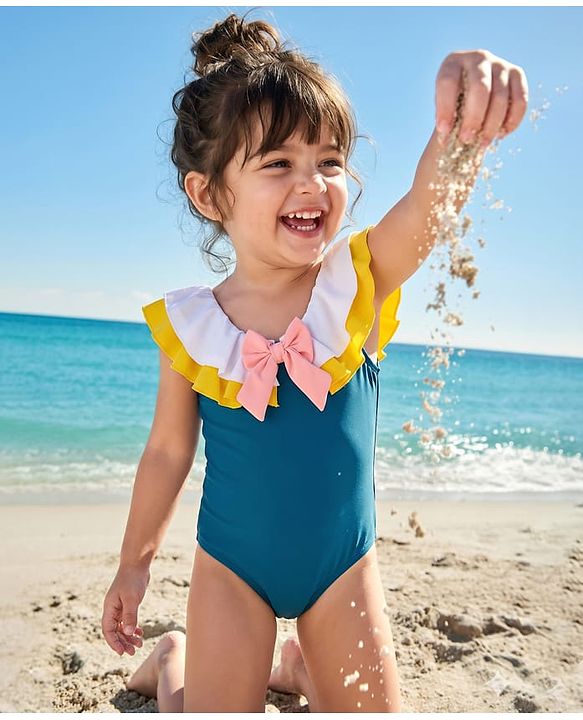 Babyhug Sleeveless V Cut Swimsuit - Blue