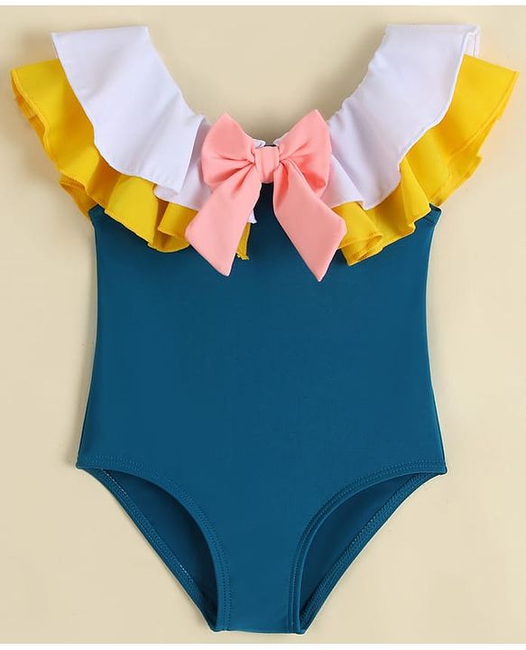 Babyhug Sleeveless V Cut Swimsuit - Blue
