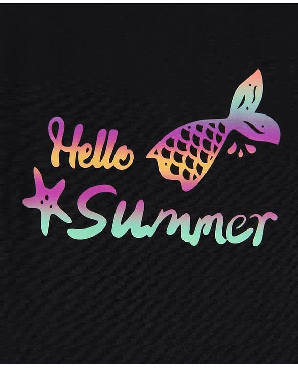Babyhug Full Sleeves Printed V Cut Swimsuit - Black
