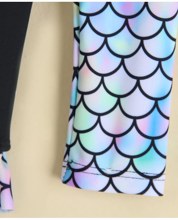Babyhug Full Sleeves Printed V Cut Swimsuit - Black