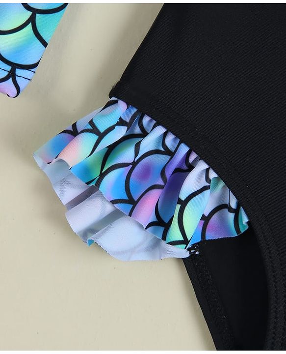 Babyhug Full Sleeves Printed V Cut Swimsuit - Black