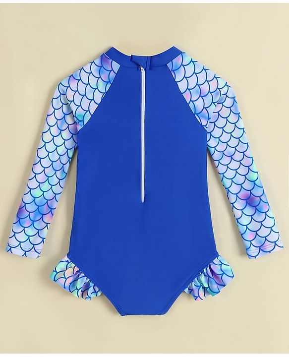Babyhug Full Sleeves Printed V Cut Swimsuit - Black