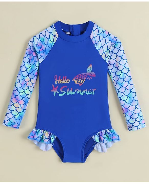 Babyhug Full Sleeves Printed V Cut Swimsuit - Black