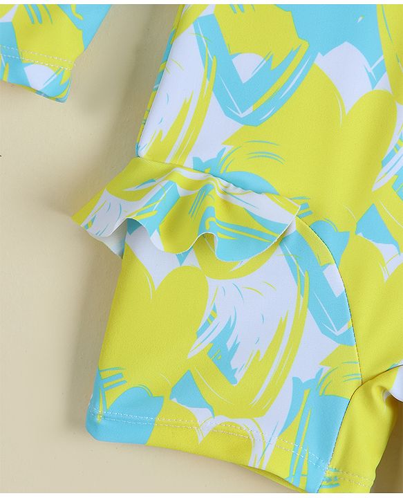 Babyhug Full Sleeves Legged Swimsuit With Abstract Print - Yellow