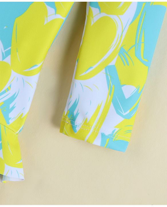 Babyhug Full Sleeves Legged Swimsuit With Abstract Print - Yellow
