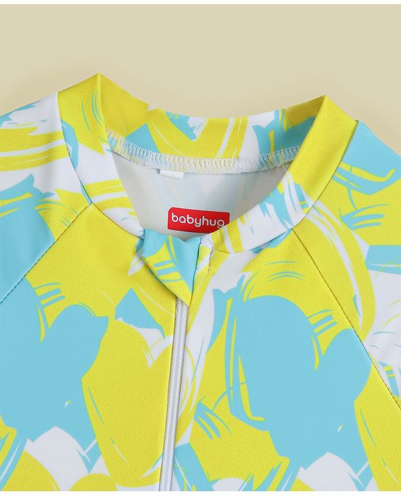 Babyhug Full Sleeves Legged Swimsuit With Abstract Print - Yellow