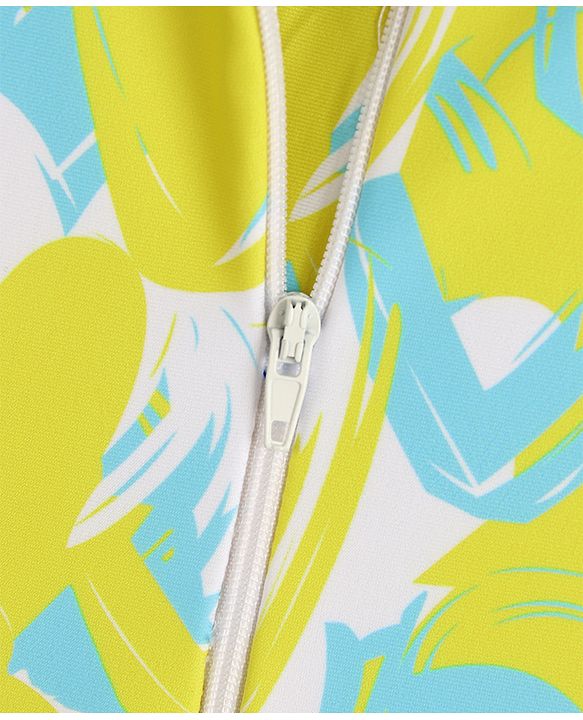 Babyhug Full Sleeves Legged Swimsuit With Abstract Print - Yellow