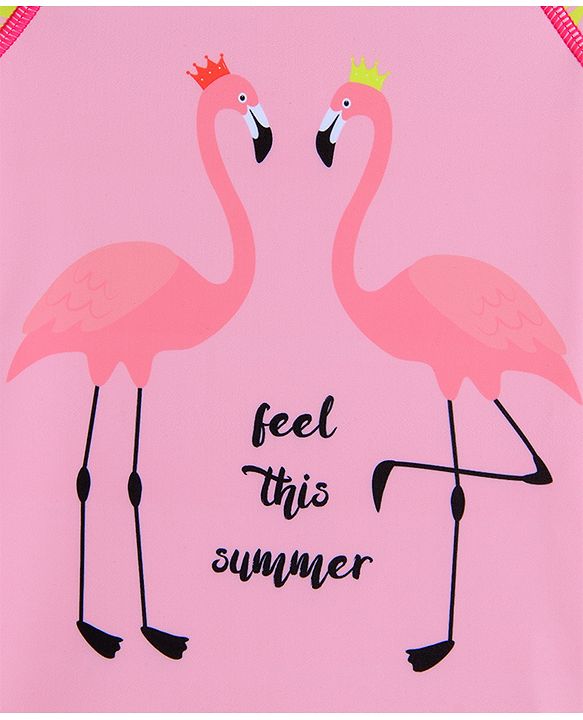 Babyhug Half Raglan Sleeves Legged Swimsuit With Bird Print - Pink