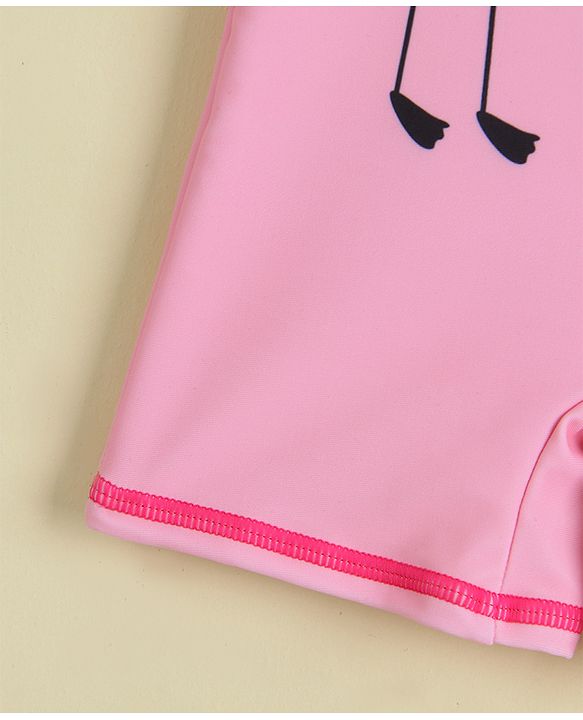 Babyhug Half Raglan Sleeves Legged Swimsuit With Bird Print - Pink