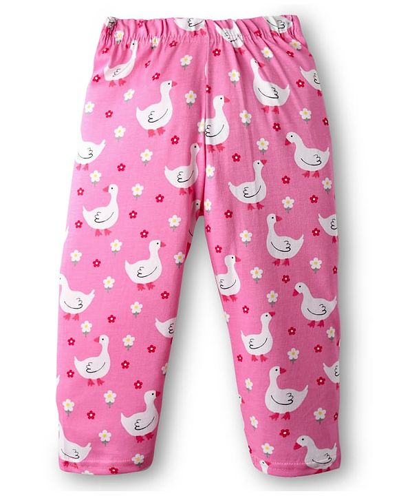 Babyhug 100% Cotton Knit Frill Sleeves Co-ords Front Open Night Suit With Floral Print - Pink