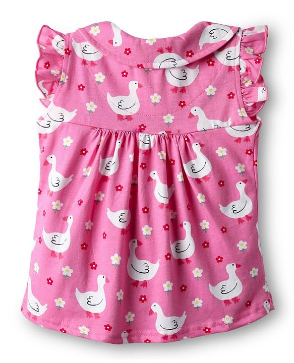 Babyhug 100% Cotton Knit Frill Sleeves Co-ords Front Open Night Suit With Floral Print - Pink