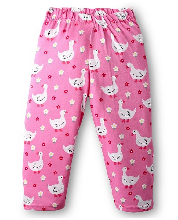 Babyhug 100% Cotton Knit Frill Sleeves Co-ords Front Open Night Suit With Floral Print - Pink