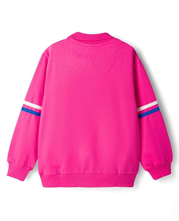 Pine Kids Cotton Knit Full Sleeves Sweatshirt With Star Print & Color Block Design - Dark Pink