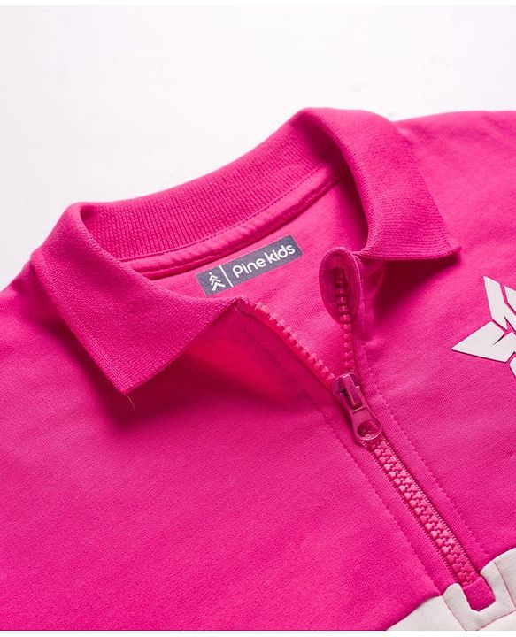 Pine Kids Cotton Knit Full Sleeves Sweatshirt With Star Print & Color Block Design - Dark Pink