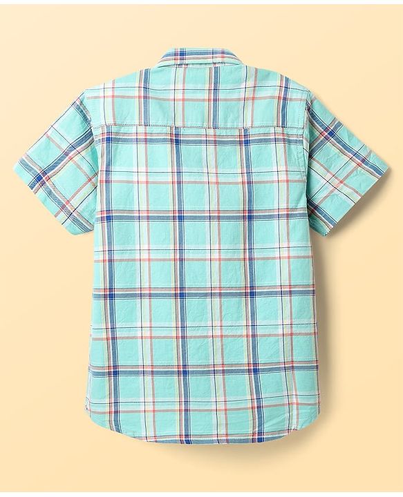 Pine Kids Cotton Woven Half Sleeves Checkered Shirt With T-Shirt - Aqua