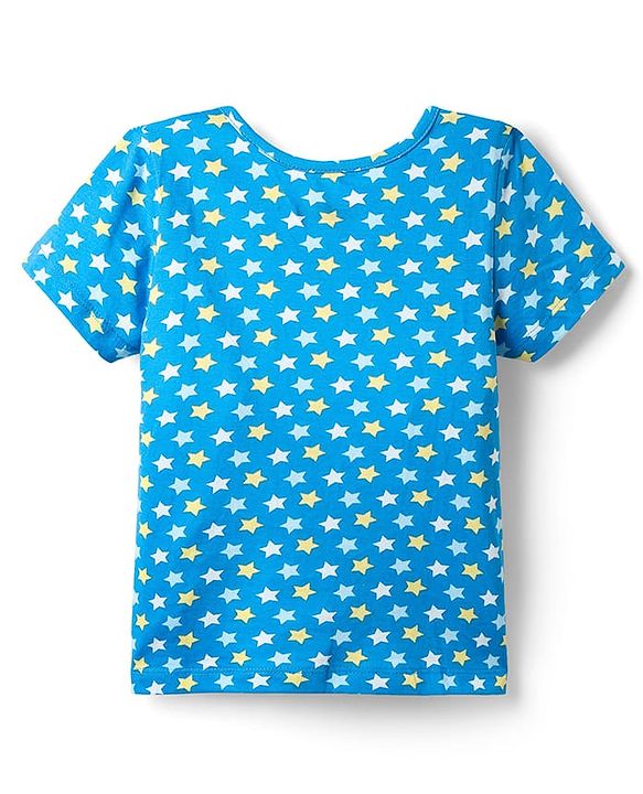 Pine Kids Single Jersey Knit Half Sleeves Co-ords Night Suit With Star Print - Teal Blue