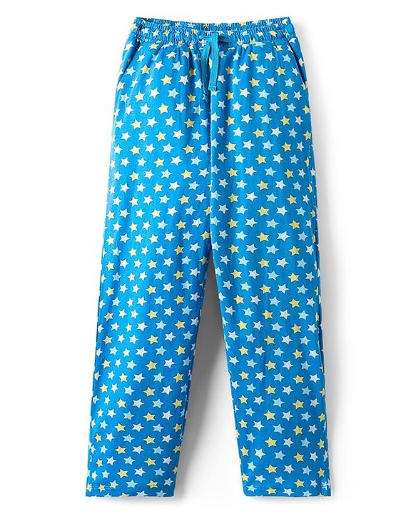 Pine Kids Single Jersey Knit Half Sleeves Co-ords Night Suit With Star Print - Teal Blue