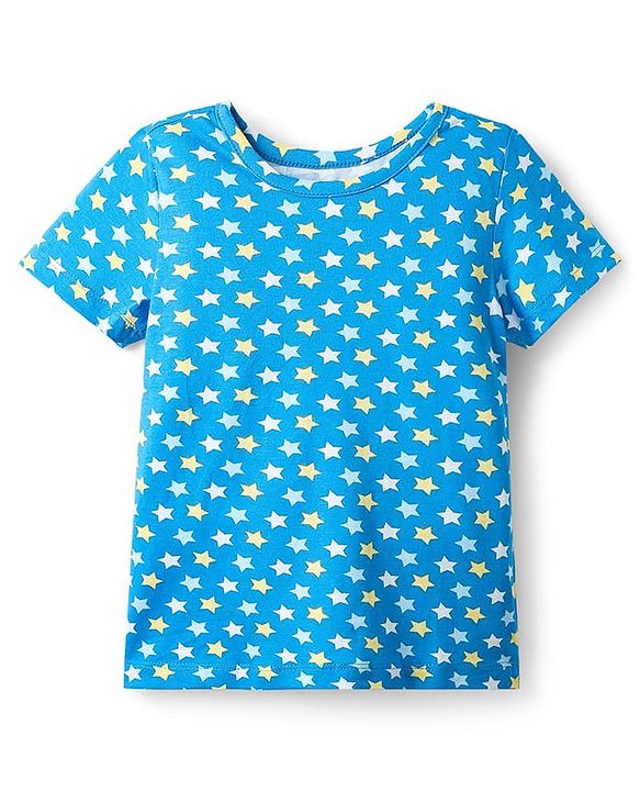 Pine Kids Single Jersey Knit Half Sleeves Co-ords Night Suit With Star Print - Teal Blue